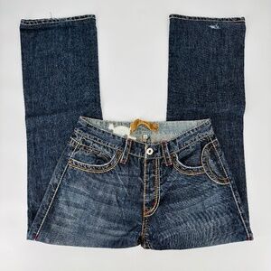 Pre-Owned Men's Blue Tattoo Button-Fly Jeans Distressed Size 33W Designer Denim!